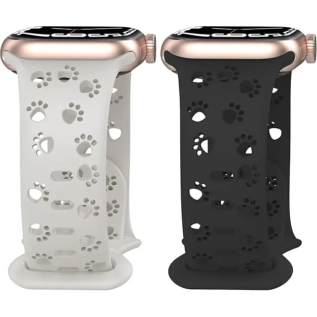 Cute Dog Paw Silicone Apple Watch Band for Women Men, Soft Adjustable Sport Strap with Paw Print Cutout Design & Butterfly Clasp, Replacement Wristband Compatible with Apple Watch Series 11/10/9/8/7/6/5/4/3/SE/Ultra