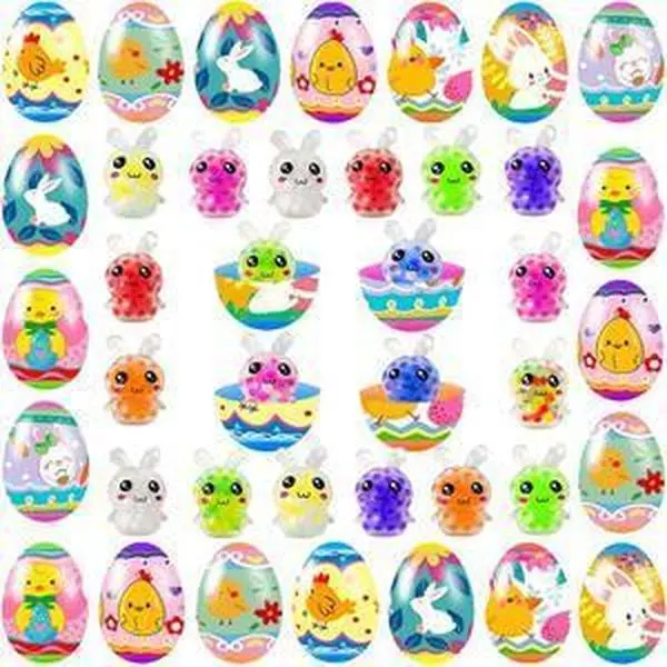 24 Pack Prefilled Easter Eggs with Squeeze Toys Colorful Easter Eggs with Variety Easter Stress Balls Great for Adult Easter Basket Stuffers and Party Favors Easter Egg Fillers