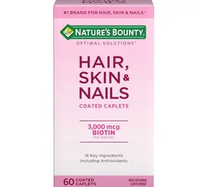 Nature's Bounty Optimal Solutions Hair, Skin & Nails Formula, with 3,000 mcg Biotin, 60 Coated Caplets, 20 Total Servings