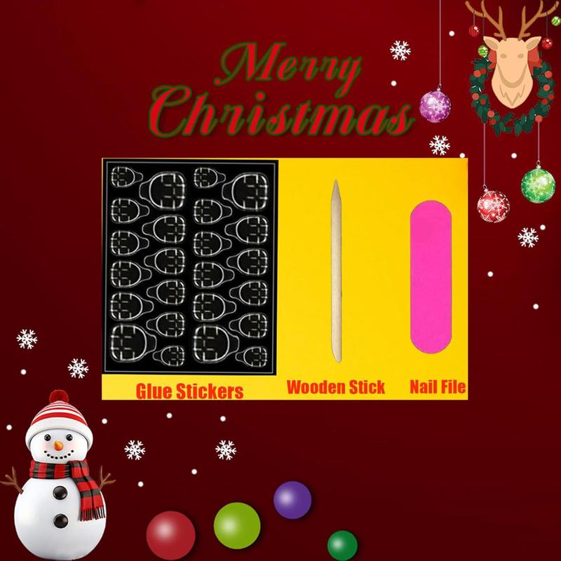 Christmas Press on Nails Medium Almond Fake Nails with Gift Design Green Glitter French Tips Glue on Nails Red Canes Stick on Nail Winter Xmas False Nail for Women Girls Holiday Manicure 24pcs