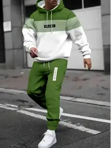 Men's 3D Hoodie and Sports Pants Set, Fall Winter Fashion Comfortable Two-Piece, Sporty Style Long Sleeve Fitted Suit