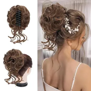 InstantUp of of Claw Clip Curly Braid Hair Piece, Tousled Synthetic Soft Hair Extensions with Mixed Blonde Highlights, for Daily Use, Party Cosplay - Wavy Synthetic Hairpieces, Synthetic Soft Hairpieces