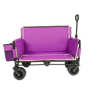 Muro Home 3-in-1 Folding Wagon Cart with Bench Seat & Storage, patent protection - Includes 1 ice pack, 500lbs Heavy-Duty, 180L Capacity All-Terrain Wheels for Camping, Beach, Sports, Garden, purple table tea