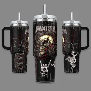 Pantera Skull Snake Heavy Metal Stainless Steel Insulated Travel Tumbler With Handle 20oz 40oz Dark Rock Band Coffee Cup