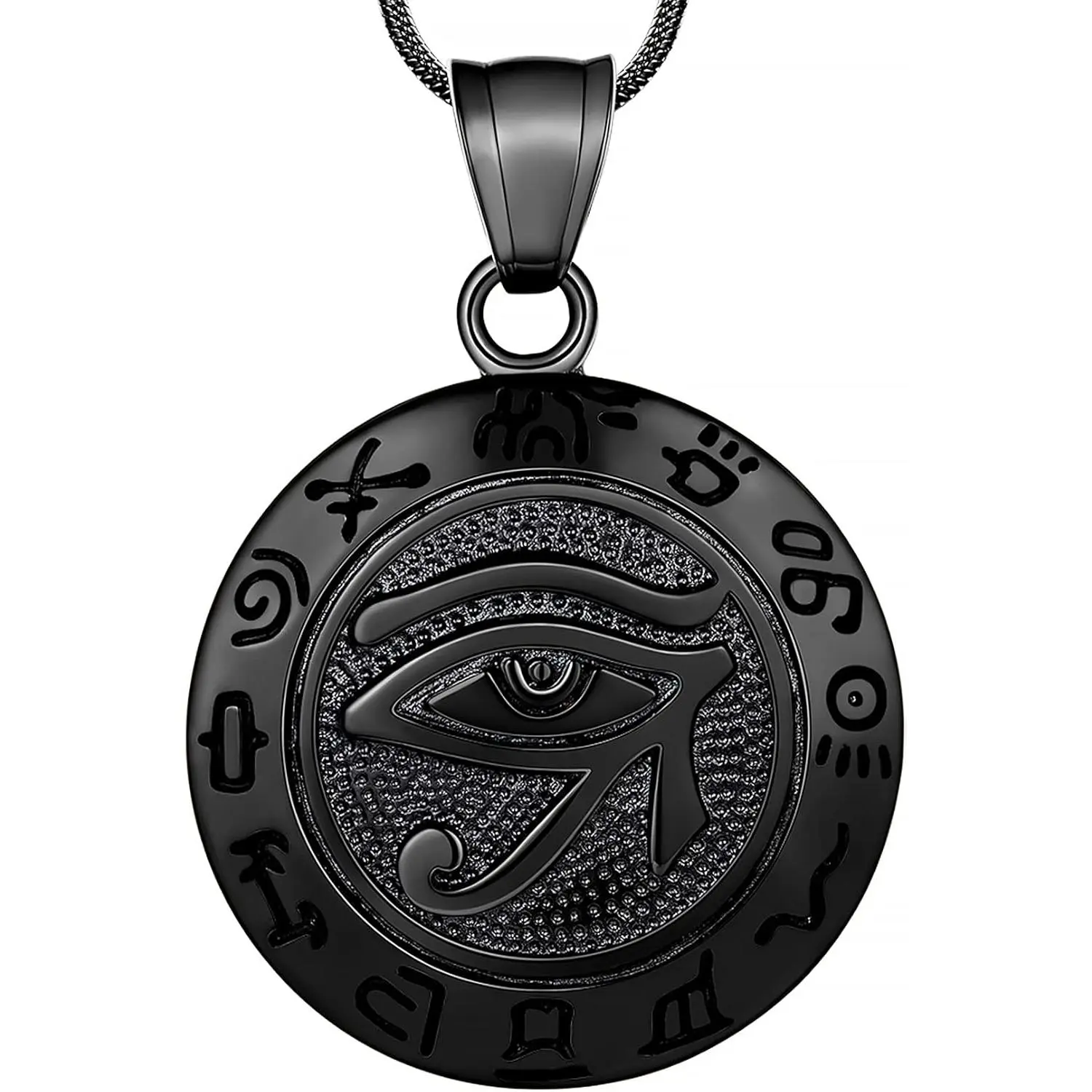 316L Stainless Steel Egyptian Wedjat Eye Pendant Necklace, Ancient Horus-Ra Symbol Amulet, Men's Protective Coptic Fashion Costume Jewelry SP0009