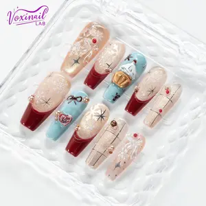 Voxinail Lab | Twinkling Eve | Handmade Winter Coffin Press-On Nails | Acrylic, Reusable, Long-Lasting
