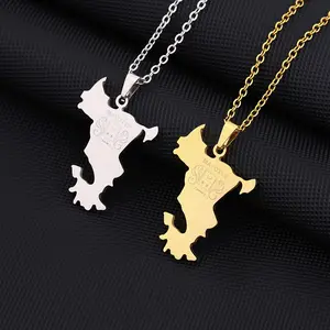 hot-selling French Mayotte map and national emblem pendant necklace men's and women's geometric stainless steel necklace