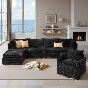 6PCS Modular Sectional Sofa, Convertible L Shaped Sofa Couch with Swivel Chair, 5 Seat Comfy Modular Sofa Couch for Living Room, Modern L Shaped Sectional Sofa With Ottoman,Free Combination,