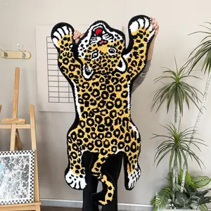 American Retro Leopard Rug, Handmade Tufted Craftsmanship, Soft Thick Touch, Comfortable Foot Feel, Non-Slip Backing, Bedroom & Living Room Decor, Leopard Print Rug