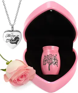 Small Urns for Human Ashes Keepsake - 1.6" Pink Mini Cremation Urn with Necklace Heart Box - Very Feminine Pretty Tiny Funeral Urn - Little Miniature Urn Memorial Gift for Baby Mom Sister Women Female YmBest