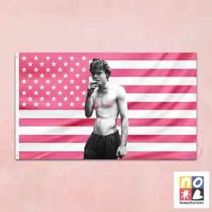 Charlie Heaton Tapestry Wall Art  Pink American Flag Aesthetic Decor | Indie Dorm Wall Hanging for Fans of Stranger Things & Retro Style