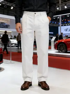 New American Linen Men's Plain Corrugated Casual Loose Classic Wide Leg Business Suit Pants, Naples Style, Multi-Scene Fit, Perfect Gift Choice, Fitted