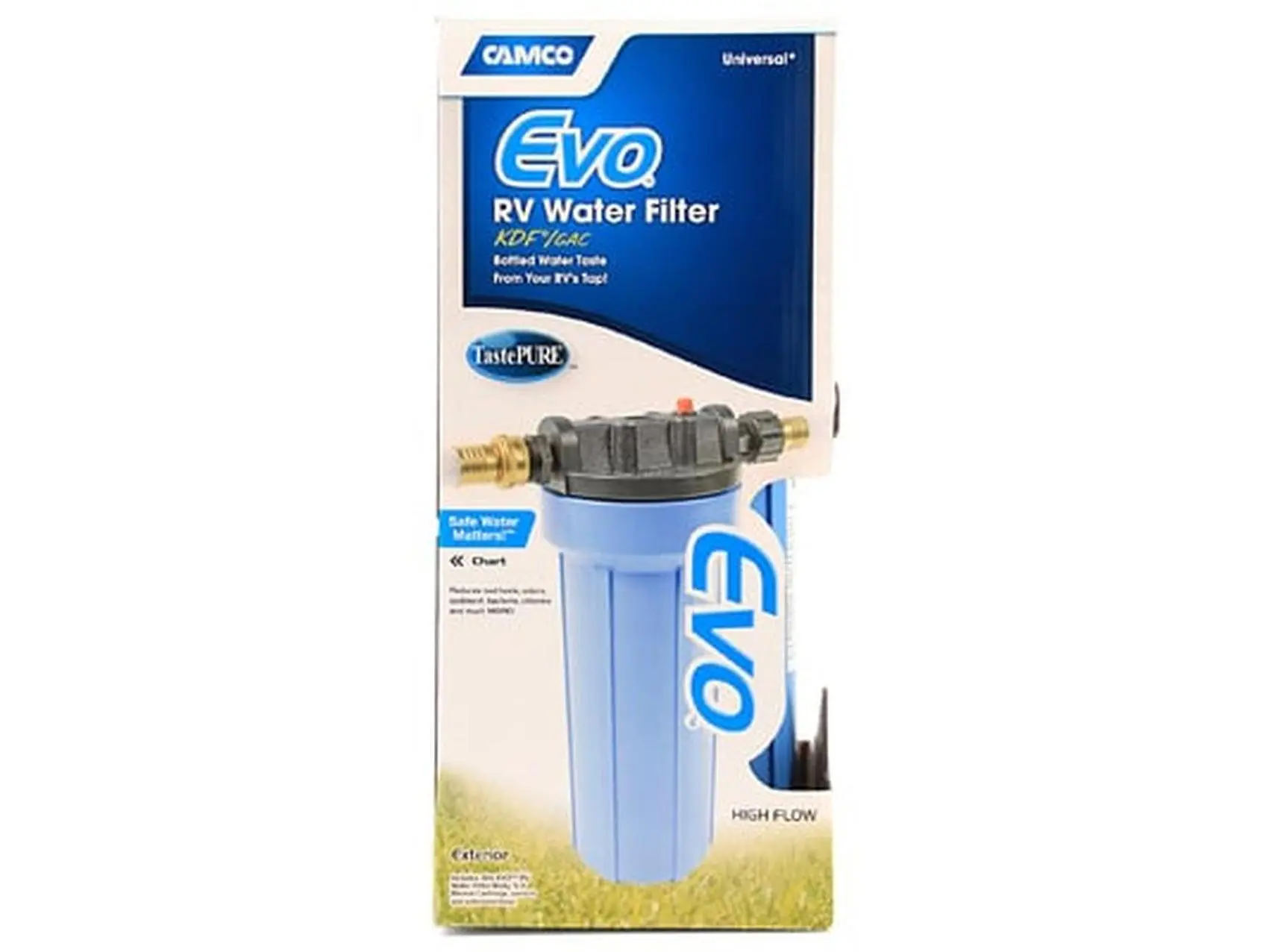 Camco Mfg 40631 Evo Water Filter - Household Kitchen Appliance with Activated Carbon, Polypropylene, 5 Micron Barrier, Replaceable Filter Cartridge, Low Lead Content Certified, Purifies Water, Reduces Odors, Vermont Act 193 Compliant