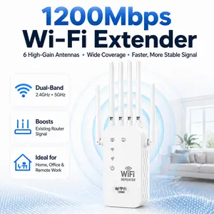 2026 Upgraded WiFi Extender Signal Booster, 1200Mbps Dual Band Wireless Repeater with 6 Antennas, Long Range Internet Booster for Home Office, Studio & Remote Work