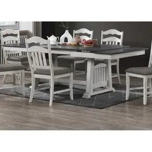 Contemporary 1pc Dining Table w 2x Leaves Antique White And Grey Finish Table Top Kitchen Dining Room(High end and high-quality)