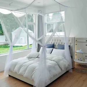 Mosquito Net 4-Corner Bed Netting Canopy for Queen/KingSized Bed Polyester Fabric Protection Children Bedding