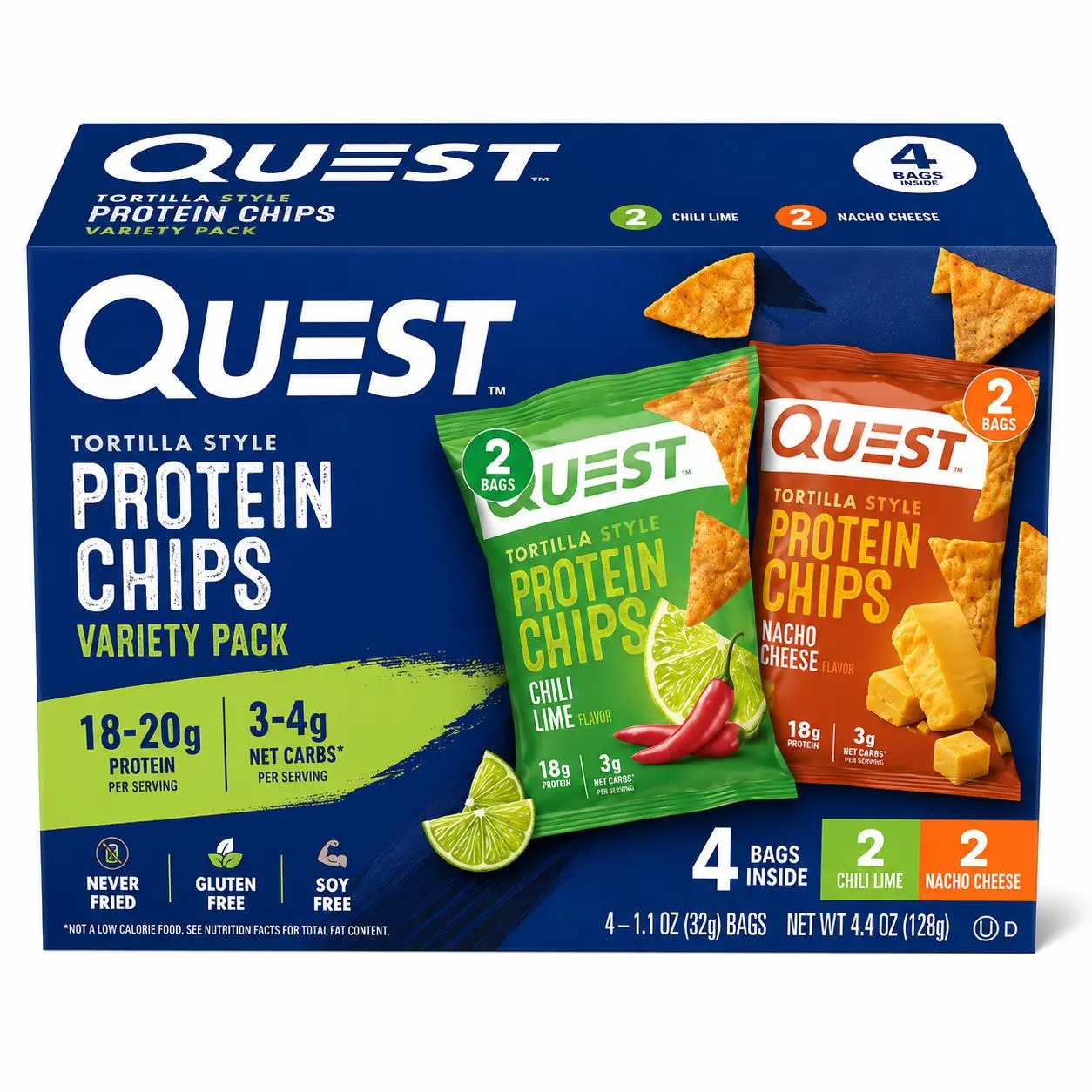 Protein Tortilla Chips Variety Pack, Chili Lime & Cheesy Flavor, High Protein Crunch Snack, 4 Count