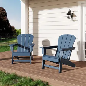 Set of 2 Oversized HDPE Adirondack Patio Chairs, Heavy Duty 380lbs Capacity, Weather Resistant Poly Lumber with Wood Grain Texture, Maintenance-Free Outdoor Seating for Deck, Porch, Poolside & Firepit, Black/White/Grey
