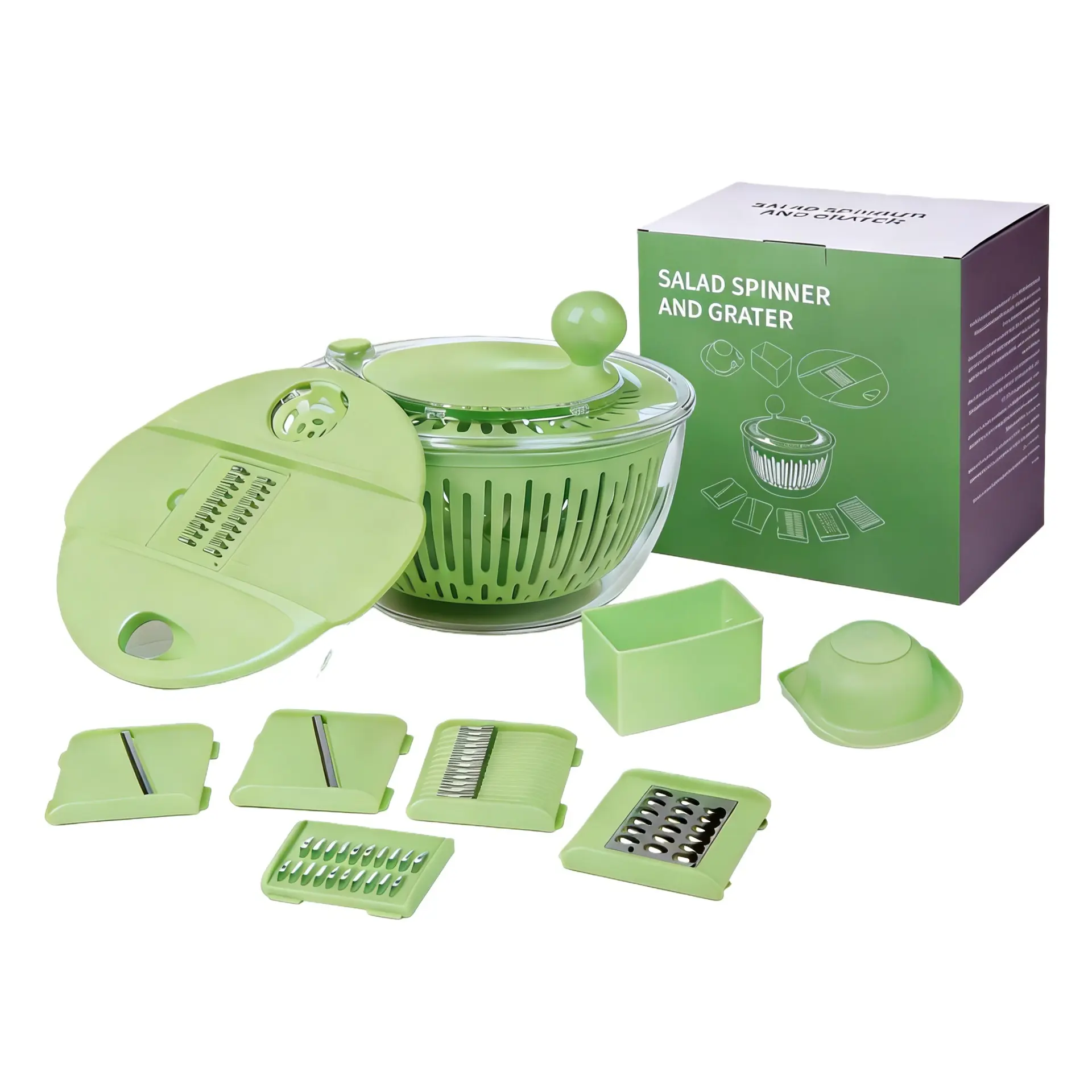 Salad Spinner + Chopper Combo including Vegetable Cutting Slicer,Egg Yolk Pasda Strainer,Fruit Spinach Drainer