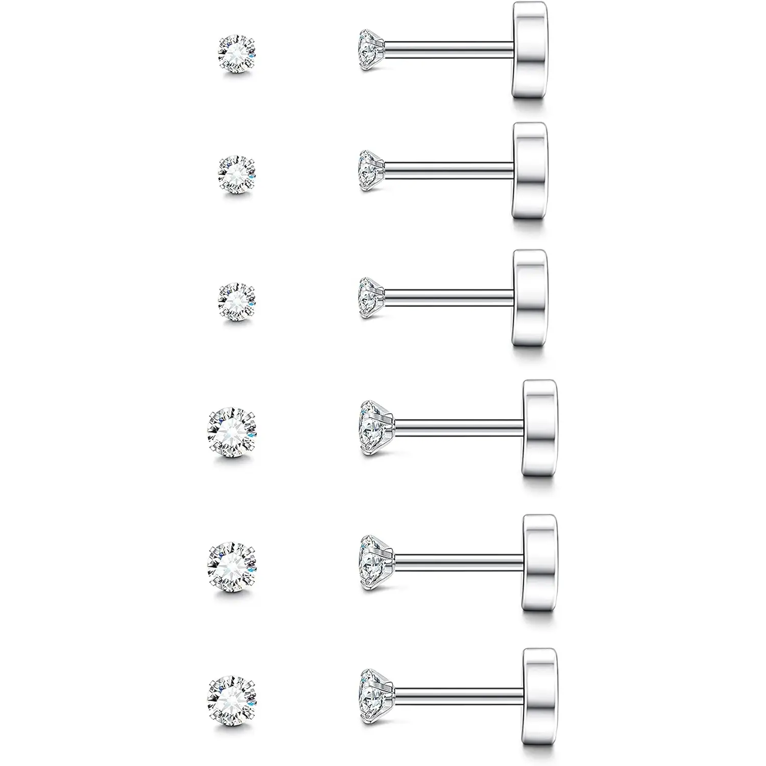 6Pairs Tiny Earrings, 2mm 3mm