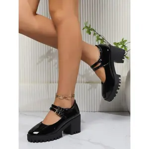 Women's Thick Sole Mary Jane Shoes, Buckle Round Toe Flat Sneakers, Japanese Sweet Lolita Princess Style Sdpu2346w-New-E