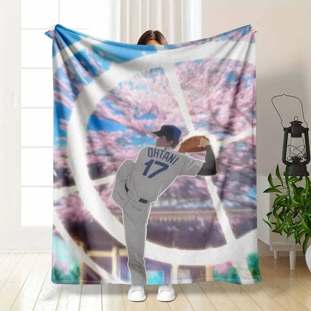 Anime Baseball Pitcher Flannel Blanket Sakura Bloom Sports Art Print Design Soft Warm Breathable Cozy Throw for Bedroom Living Room Sofa Office Decor Gift