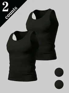 Men's Ribbed Tight Tank Top Set, Slim Fit Muscle Show, High Stretch Breathable Fabric, Casual Gym Training, Daily Wear, Sports Vest Top