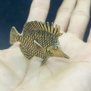 Handcrafted Brass Ornamental Fish Sculpture, Figurine, Vintage Decorative Desk Ornament for Office, Unique Gift Idea for Art Lovers