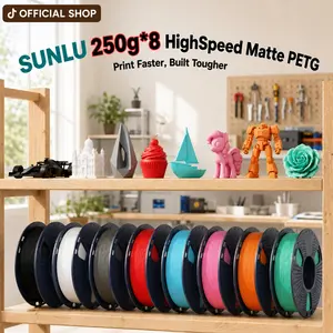 SUNLU 250g 3D Printer Filament Bundle | HighSpeed Matte PETG, 250g，Beautiful Matte Finish | Filament 1.75mm, 250G, Total 8 Rolls Black+White+Grey+Red+Sky Blue+Pink+Orange+Mint Green tiktokshopspringglowup