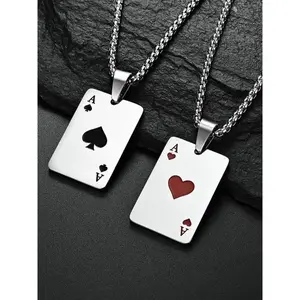 Unisex Ace Pendant Necklace| Red Ace of Hearts & Black Ace of Spades| Vintage Poker Chain, Punk Style