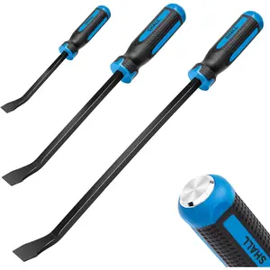 3-Piece Pry Bar Set, 8", 12" and 18" Heavy Duty Pry Bar with Thicker Strike Cap, Mechanic Hand Tools with Angled Tip for Automotive, Demolition, Nail Puller, Crowbar