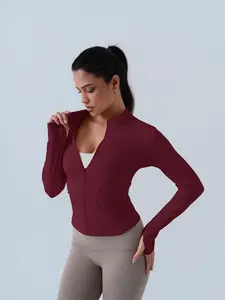 Women's Fitted Full-Zip Yoga Jacket Long Sleeve Lightweight Workout Top for Gym Running & Lounge Multiple Colors