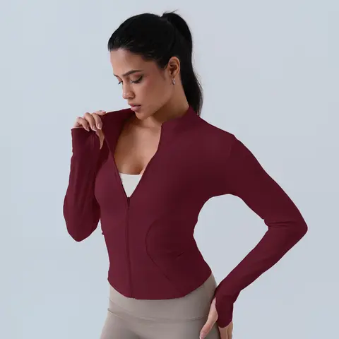 Women's S Size V-Neck Fitted Full-Zip Long Sleeve Lightweight Sports Jacket - Curves-Flattering Cut, Quick On/Off Zipper, Casual Activewear for Gym, Running