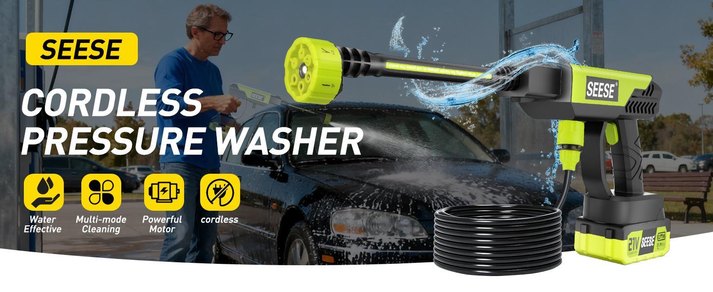 SEESE 21V Cordless Car Washing Bundle with 1000 PSI Pressure Washer & 1000G Turbo Leaf Blower Combo Kit for Car Wash + Drying, Patio & Garden Cleaning