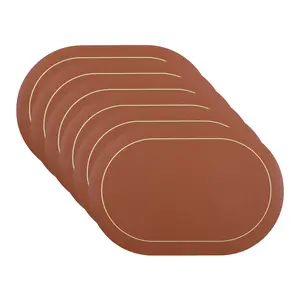 REGALWOVEN Set of 6 Placemats, Faux Leather Placemats for Kitchen Dining Table Decor, Washable Heat Resistant Table Placemats Wipeable Table Mat 18*12in Brown