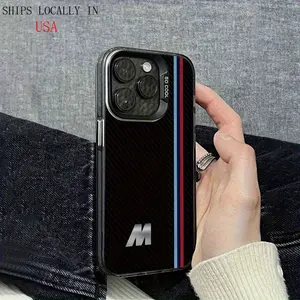 High-End Business Carbon Fiber Style Striped Letter M Pattern Colorful Silver IMD Phone Case Suitable for Iphone 16/16 Pro/16 Pro Max/16 Plus, Silicone Soft Edge Lightweight Shockproof Protective Protection Wireless