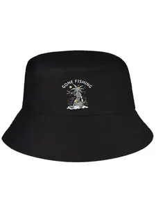 Skeleton Gone Fishing Bucket Hat - Funny Fishing Graphic Polyester Unisex Comfortable Design for Men & Women