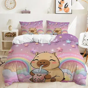 2/3pcs Bright and Adorable Capybara-Patterned Duvet Cover Set Is a Fun and Cute Bedding Set That Is Soft, Comfortable, and Perfect for Creating a Whimsical Bedroom. Includes 1 or 2 Pillowcases - Unfilled/Zip Closure Bed Sets.
