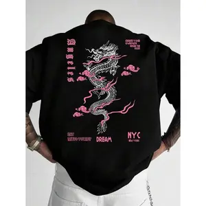 Dragon Graphic Tee Mens Oversized T Shirt Streetwear Casual Hip Hop Y2K Style For Daily Wear Night Out