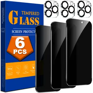 3+3 Pack Privacy Screen Protector & Camera Lens Protector for iPhone 17 16 15 14 13 12 11 Pro Max, Tempered Glass Anti Spy Screen Camera Protector