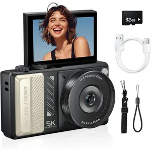 5K Digital Camera for Photography, 2026  80MP Autofocus WiFi Vlogging Camera for YouTube, 3'' 180? Flip Screen Compact Travel Camera for Beginners with 16X Zoom, 32GB TF Card, Flash (Black)