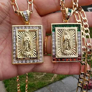 Square virgen de guadalupe , san judas necklace pendant