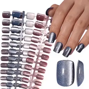 SheSlay Cat Eye Glitter Gel Press-On Nails | 120 Count Short Square | Glossy Finish & Handmade Quality