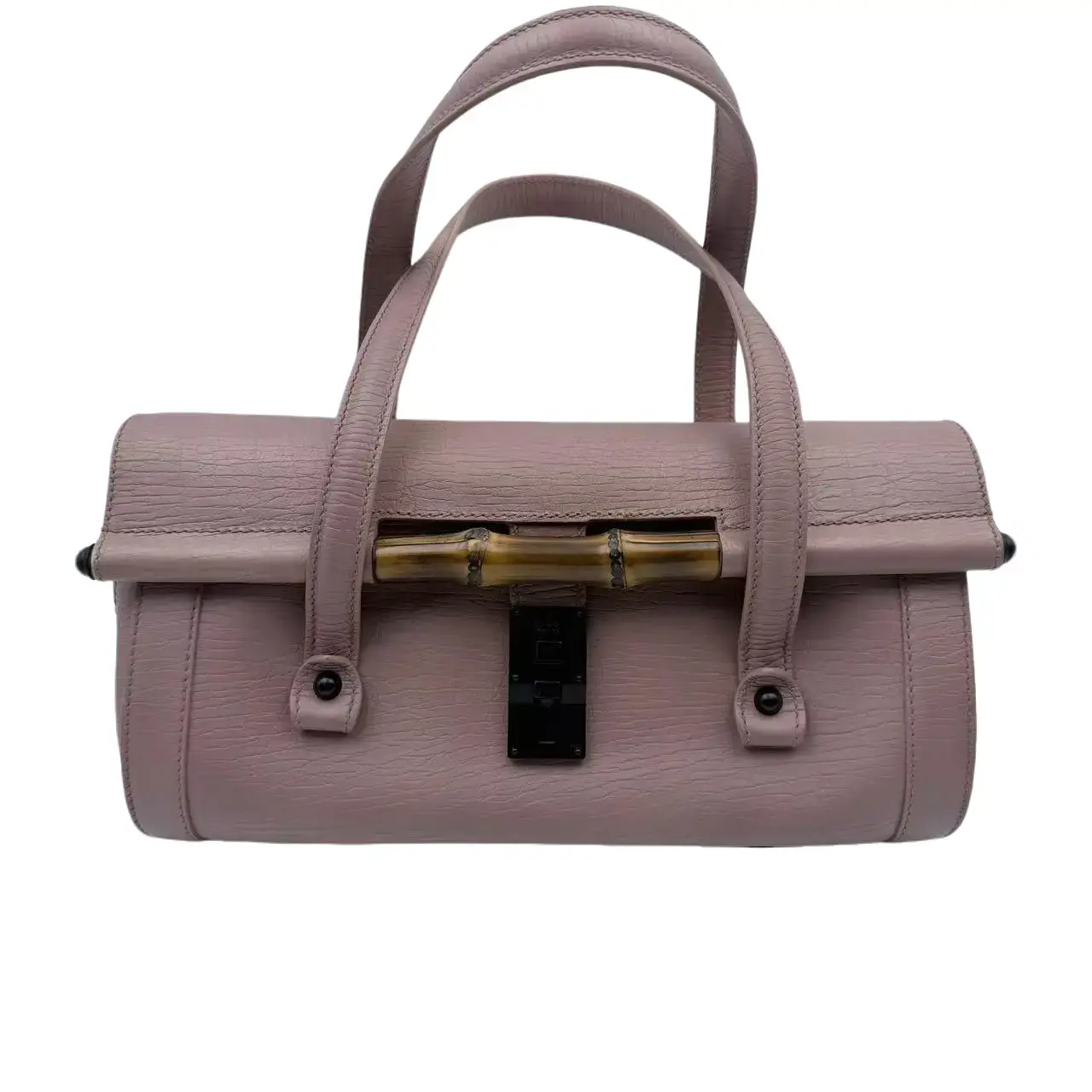 Pre-owned Gucci Dusty Pink Bamboo Textured Leather Cylinder Shoulder Bag X149 26.06.13 Casual Crossbody, High Quality Genuine Material, Stylish and Versatile Purse, Cost Performance