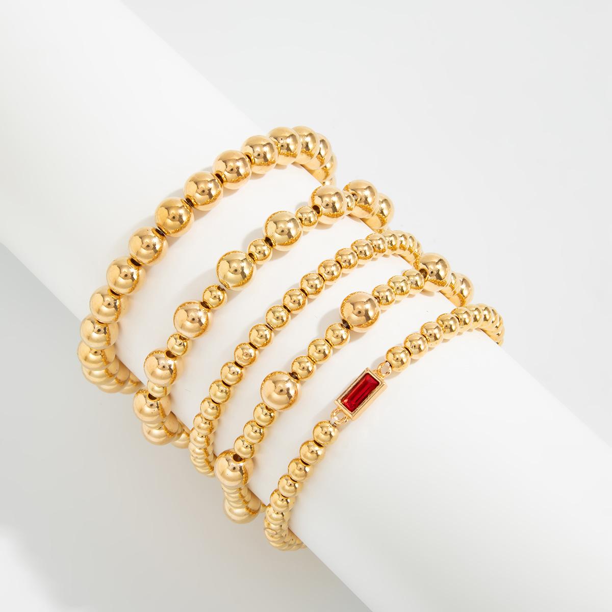 5PCS Bracelets for Women, Dainty Layered Emerald 14K Gold Plated Beaded Bracelets Set Trendy Waterproof Stackable Jewelry Birthday Gifts for Women Girls