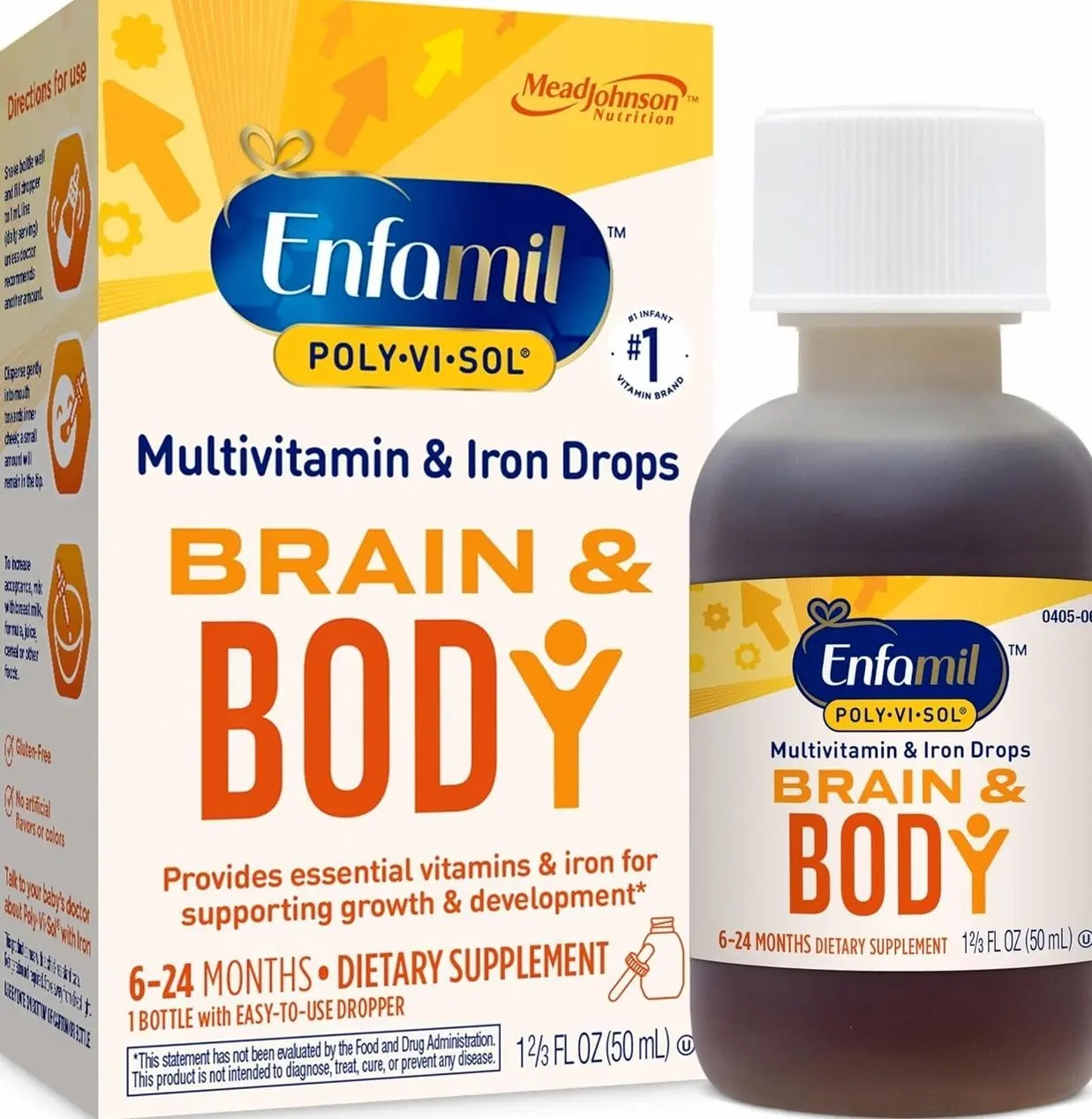 Enfamil Baby Vitamins Enfamil Poly-Vi-Sol 8 Multi-Vitamins & Iron Supplement Drops for Infants & Toddlers, Supports Growth & Development, 50 mL Dropper Bottle