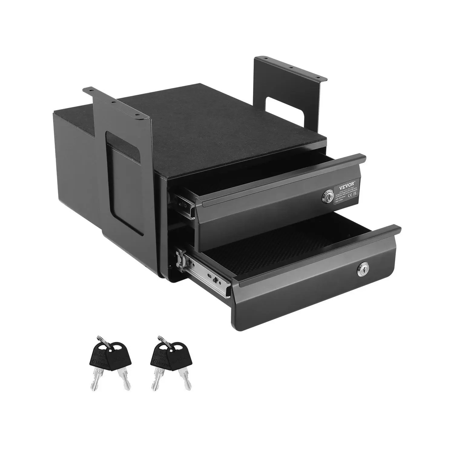 【Summerfinds】VEVOR 13" Wide Under Desk Drawer Slide Out, Under Table Pull-out Drawer Attachment, Hidden Desktop 2 Layer Storage Organizer, Lockable Undermount Pencil Drawer for Sit Stand Workstation, 14x13x10 in Desk Accessory Office Desk Accessories