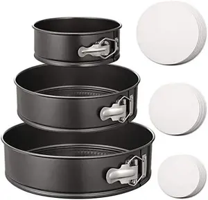 Set of 3 Non-stick Springform Pans with 150 Pcs Parchment Paper Liners for Cheesecake, Mousse, Quiche, Coffee Cake and More - Oven