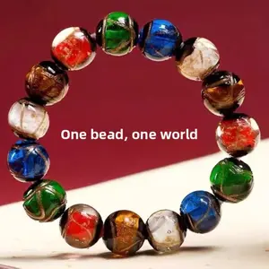 Ancient Method Incense Ash Glass Bead Bracelet, Gold Beast Five-Color Unisex DIY Jewelry, Family Set Enamel Color Round Beads, Beaded Bracelet