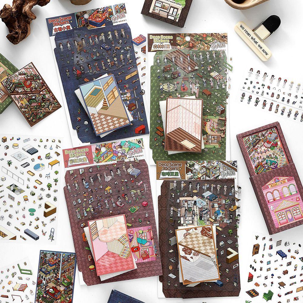 4-in-1 Miniature Scene Sticker Set, A Curated Collection of 3D Stickers for Scrapbooking & DIY Decals. Versatile & Creative Fun. (Tweezers Included)